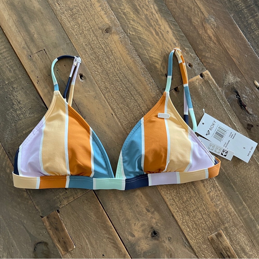 NWT Roxy Printed Beach Classics Fixed Triangle Striped Bikini Top - Size Small